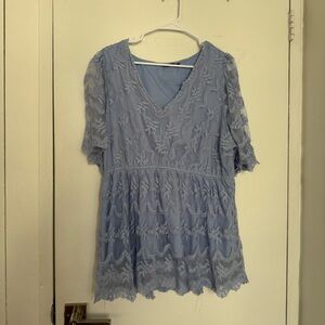 Light Blue Lace Overlay Blouse